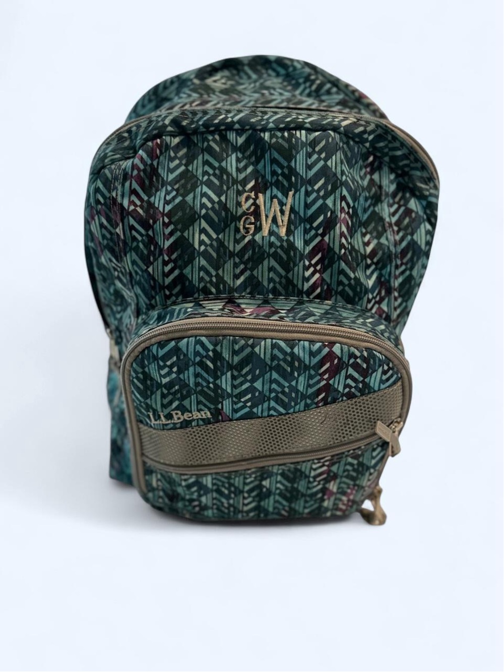 L.L. Bean Teal and Olive Geometric Mini Backpack